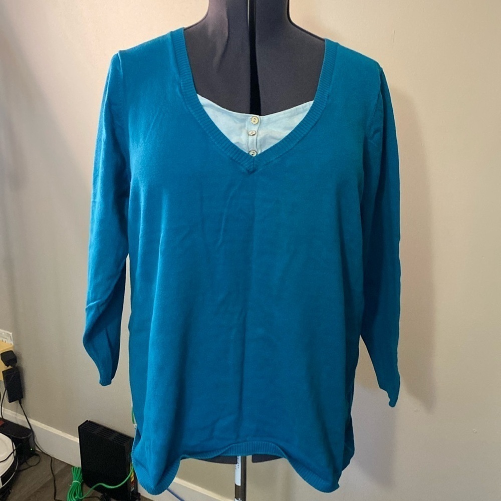 Penningtons Women’s Teal Mid Sleeve Sweater Top (Size 1X) Business Casual